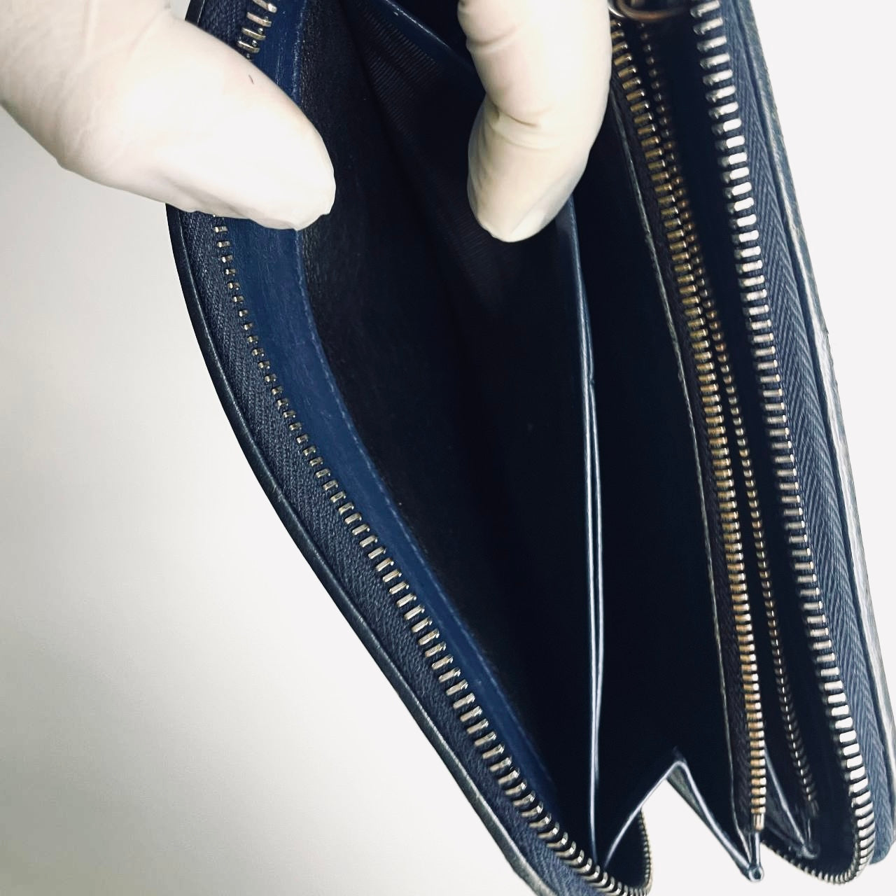 Bottega Veneta BV Continental Navy Blue Intrecciato Nappa Woven Leather Zip Around Zippy Long Wallet