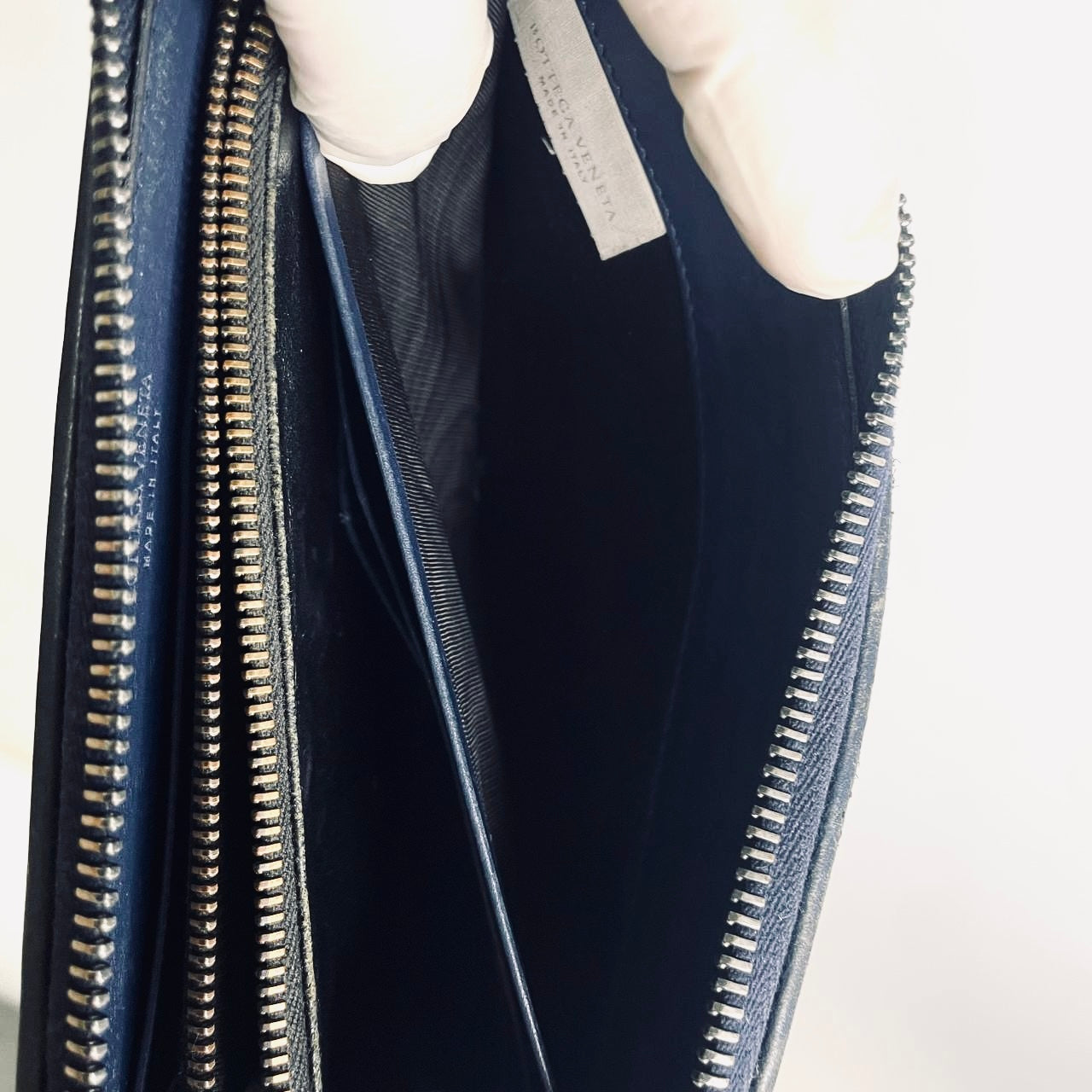 Bottega Veneta BV Continental Navy Blue Intrecciato Nappa Woven Leather Zip Around Zippy Long Wallet