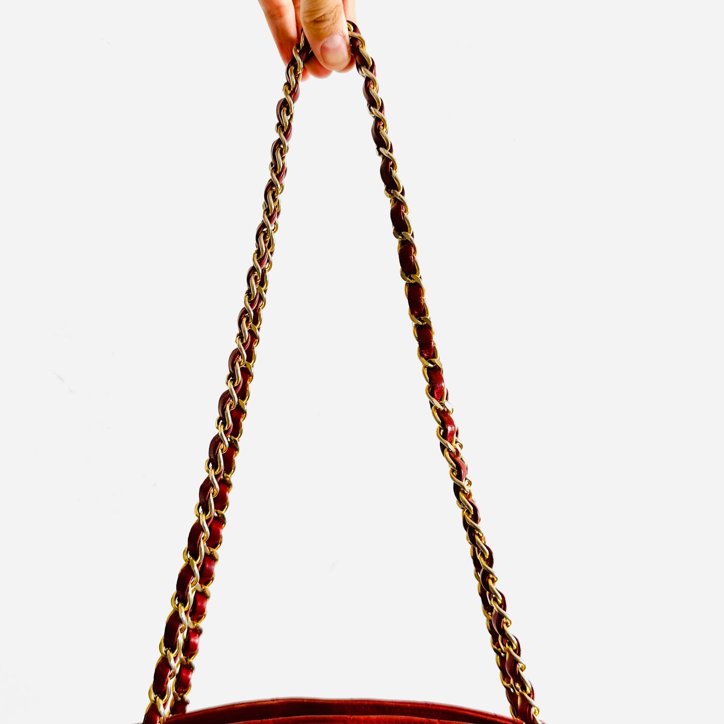 Chanel Cherry Red GHW Giant CC Logo Charm Medallion Quilted Lambskin Vintage Shoulder Sling Tote Bag 1s