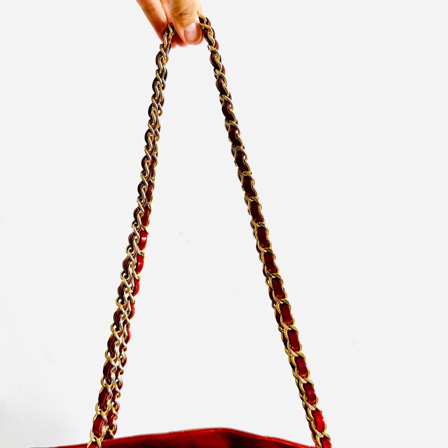 Chanel Cherry Red GHW Giant CC Logo Charm Medallion Quilted Lambskin Vintage Shoulder Sling Tote Bag 1s