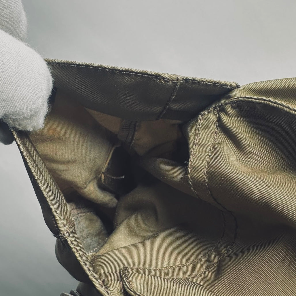 Prada Khaki Tessuto Classic Logo Nylon & Leather Backpack Drawstring Bag