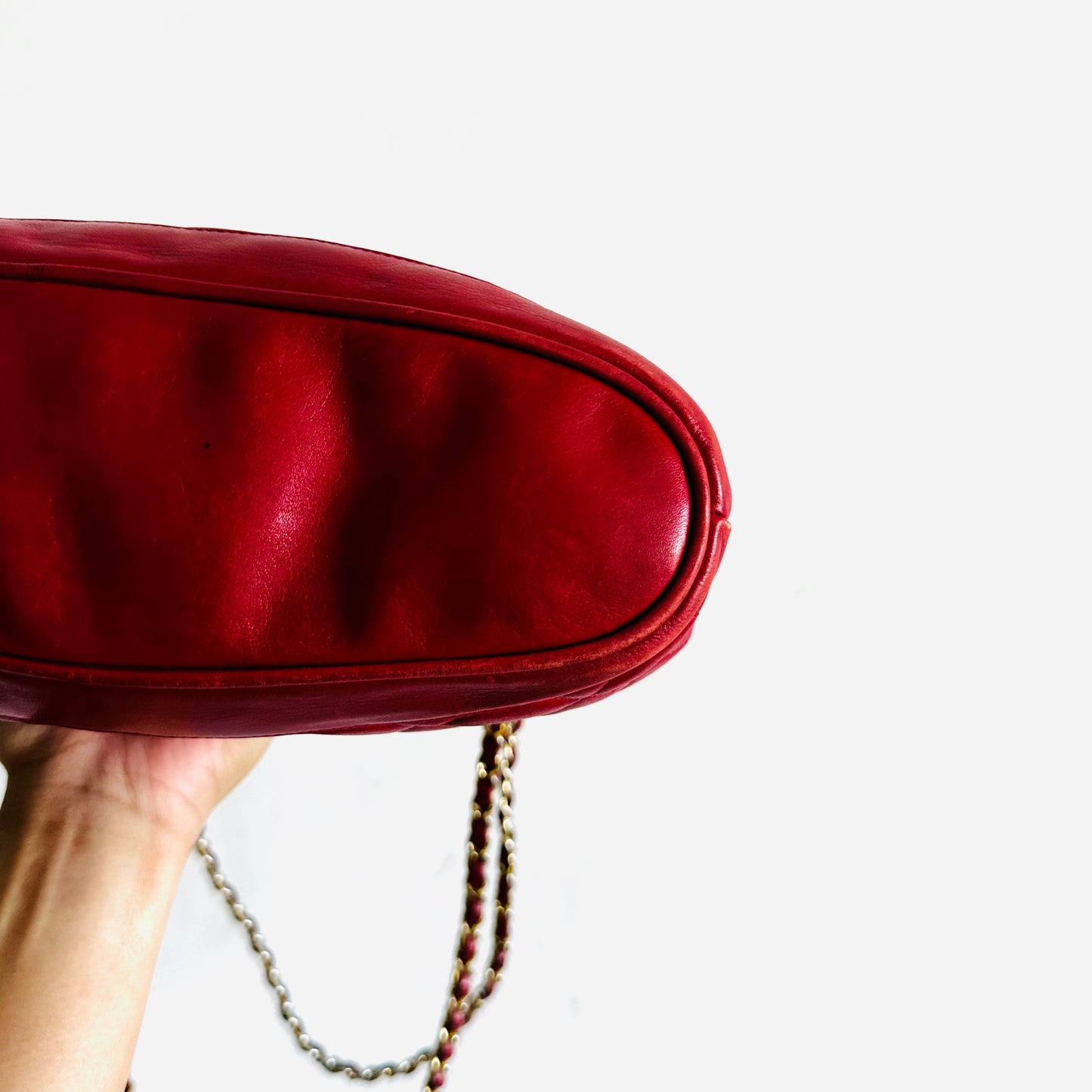 Chanel Cherry Red GHW Giant CC Logo Charm Medallion Quilted Lambskin Vintage Shoulder Sling Tote Bag 1s