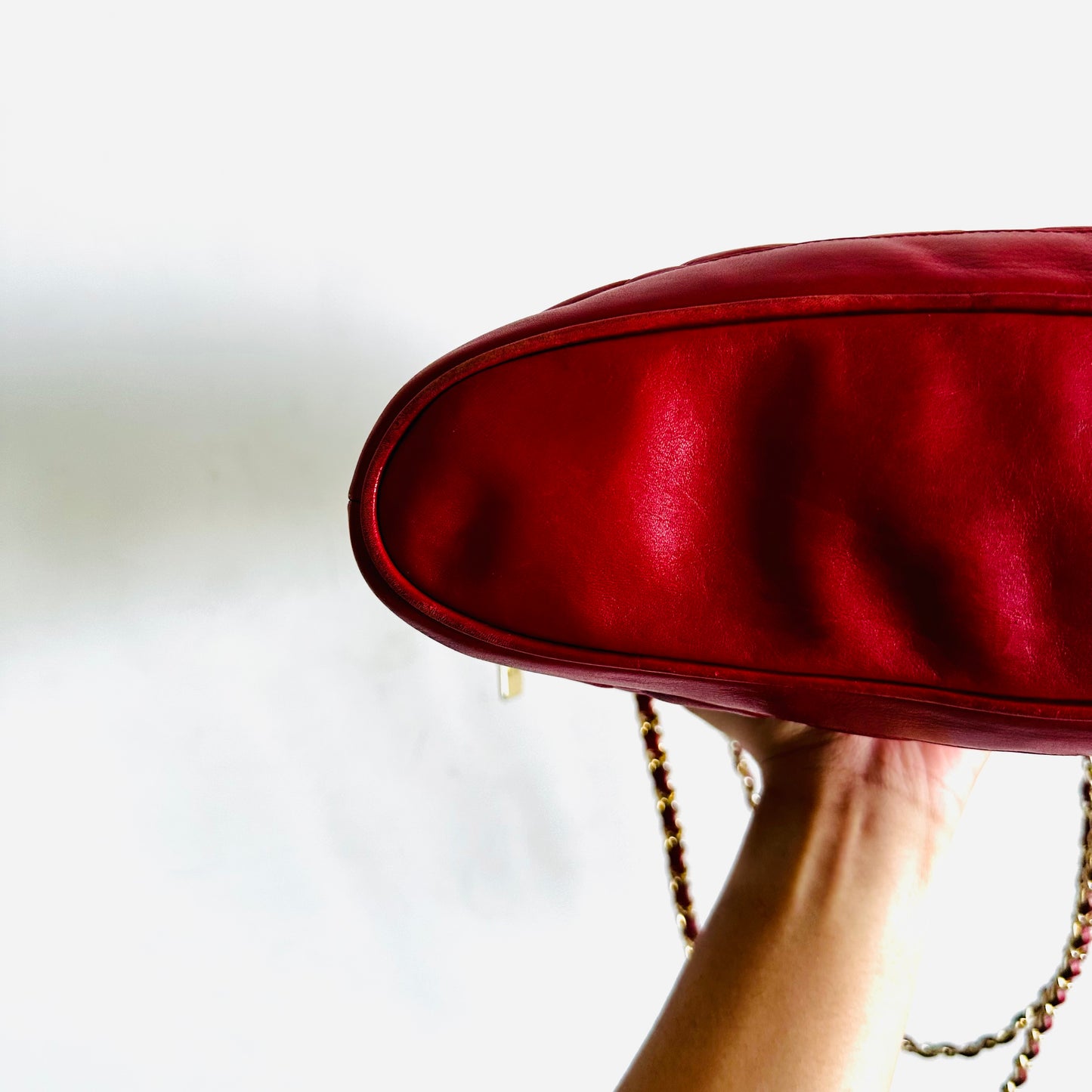 Chanel Cherry Red GHW Giant CC Logo Charm Medallion Quilted Lambskin Vintage Shoulder Sling Tote Bag 1s