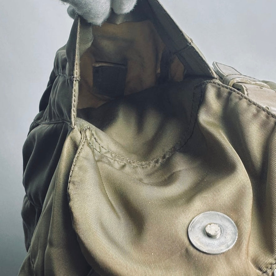 Prada Khaki Tessuto Classic Logo Nylon & Leather Backpack Drawstring Bag