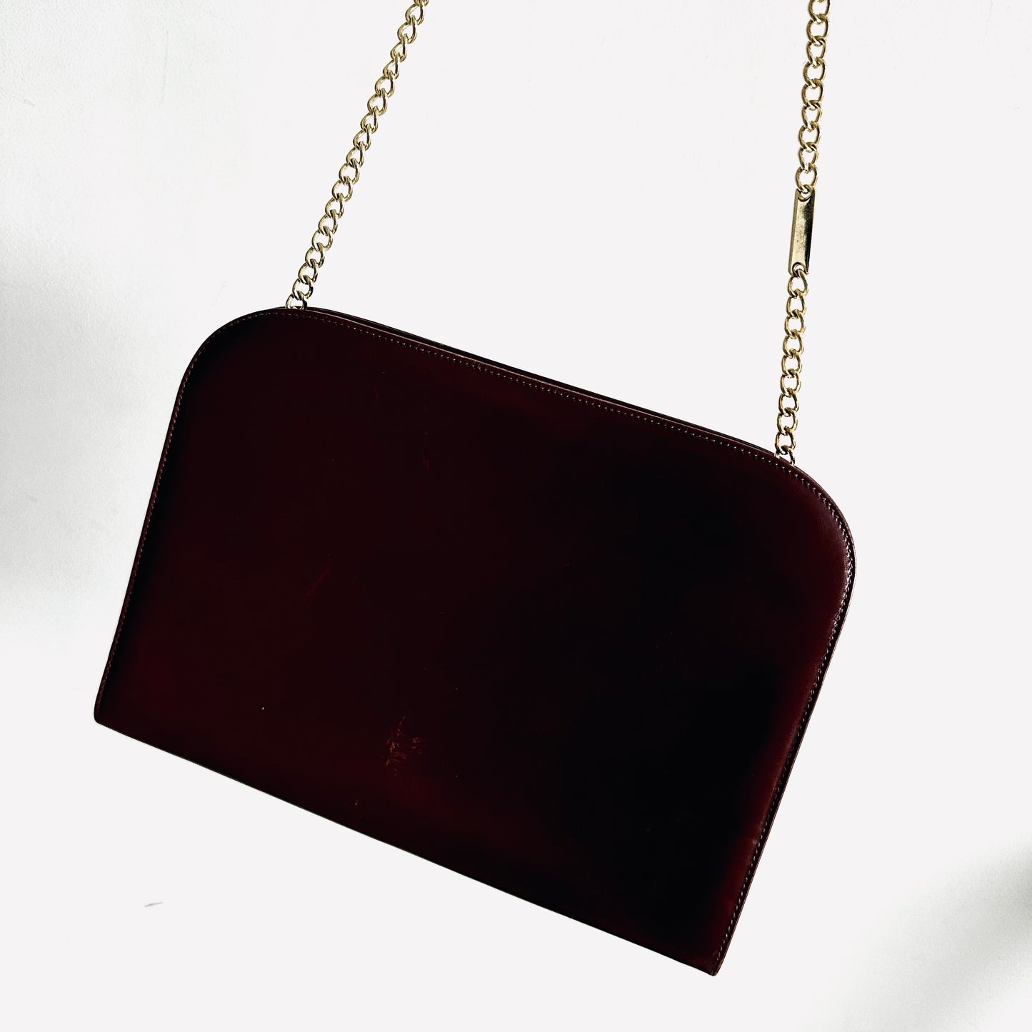 Salvatore Ferragamo Gancini Maroon Burgundy GHW Smooth Leather Chain Shoulder Sling Bag