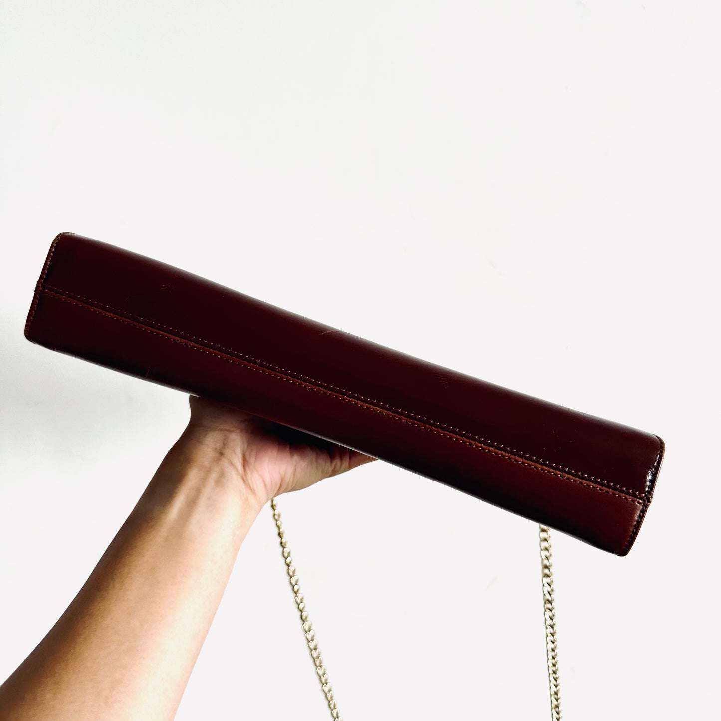 Salvatore Ferragamo Gancini Maroon Burgundy GHW Smooth Leather Chain Shoulder Sling Bag