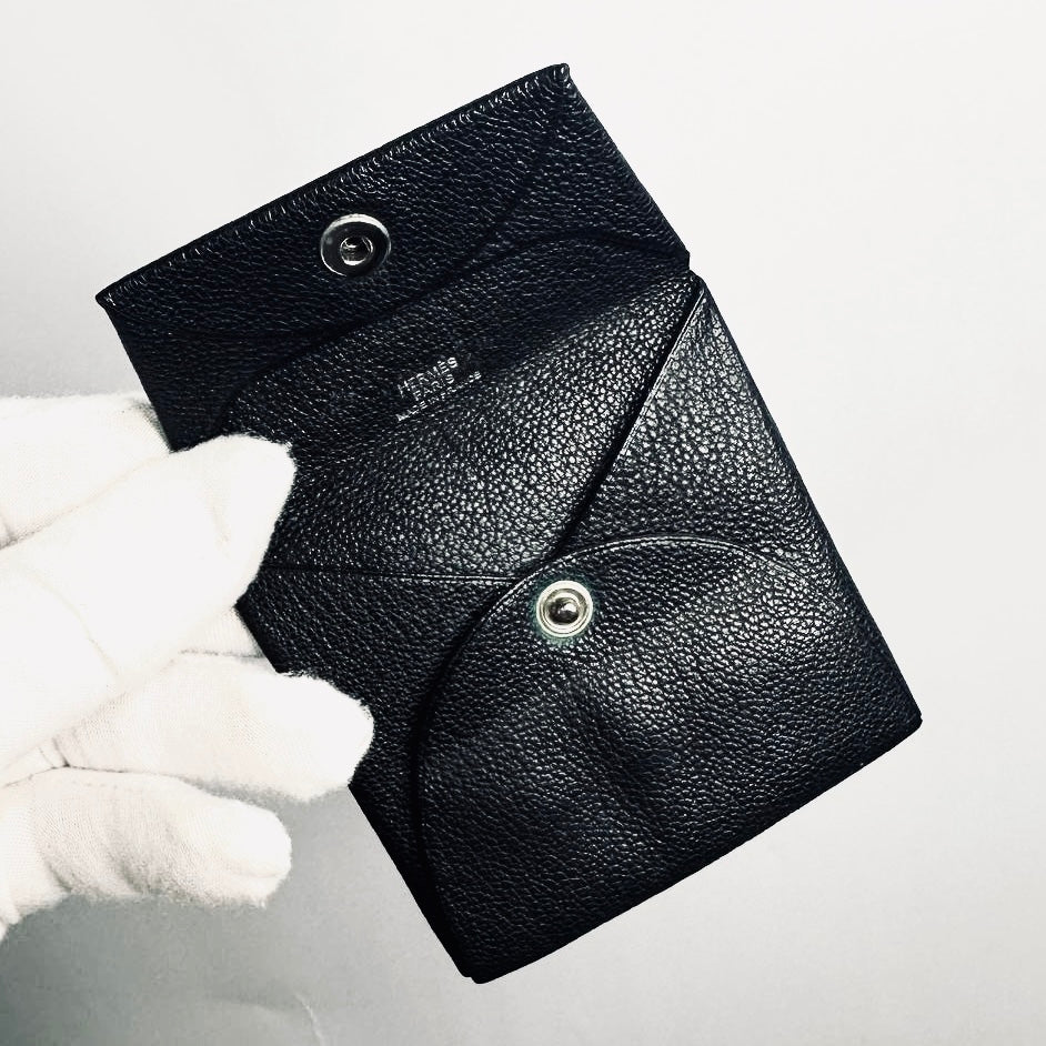 Hermes Bastia Black Classic Chevre Leather Flap Coin Purse Wallet