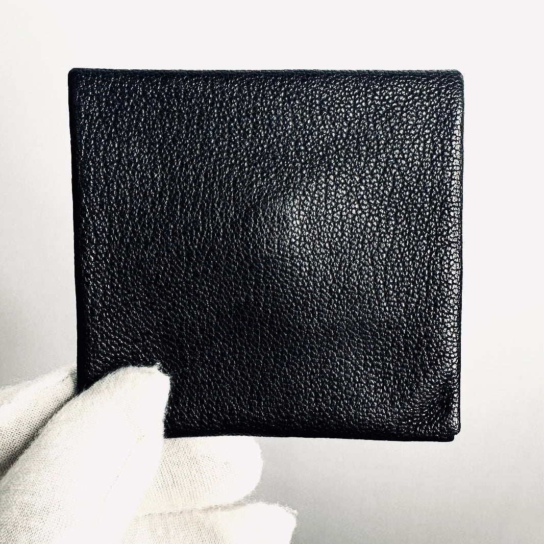 Hermes Bastia Black Classic Chevre Leather Flap Coin Purse Wallet