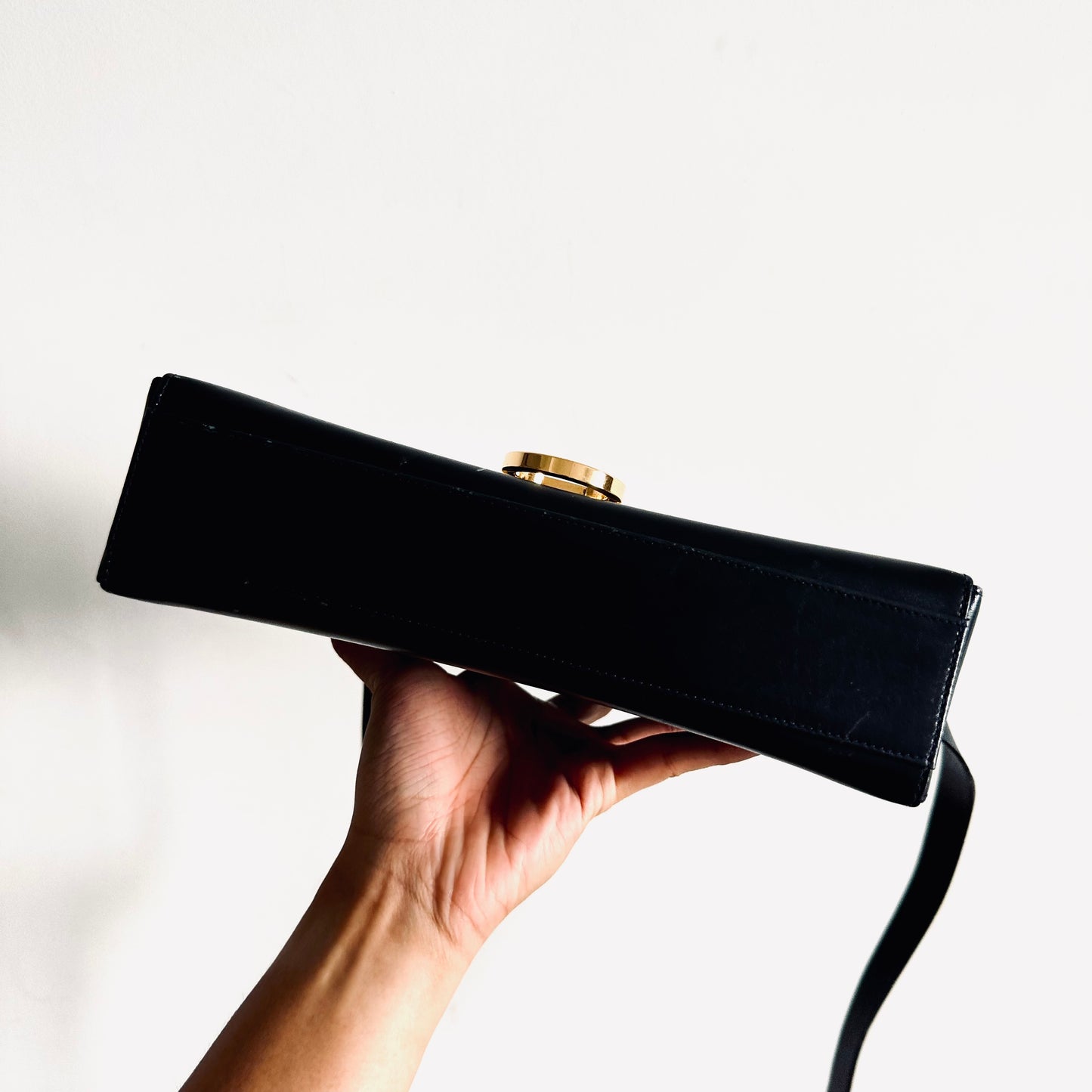 Salvatore Ferragamo Gancini Black GHW Smooth Leather Flap Shoulder Sling Bag
