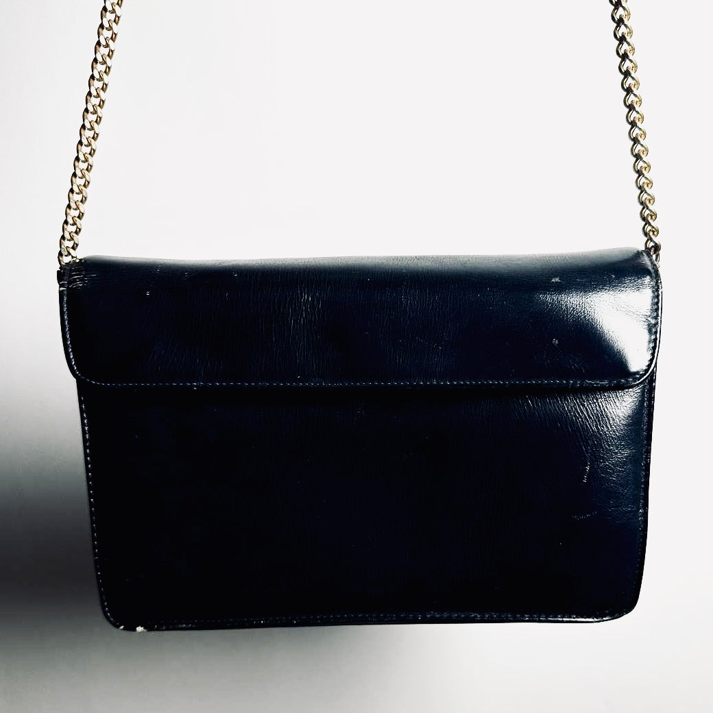 Christian Dior CD Black GHW Monogram Logo Leather Vintage Flap Shoulder Sling Bag