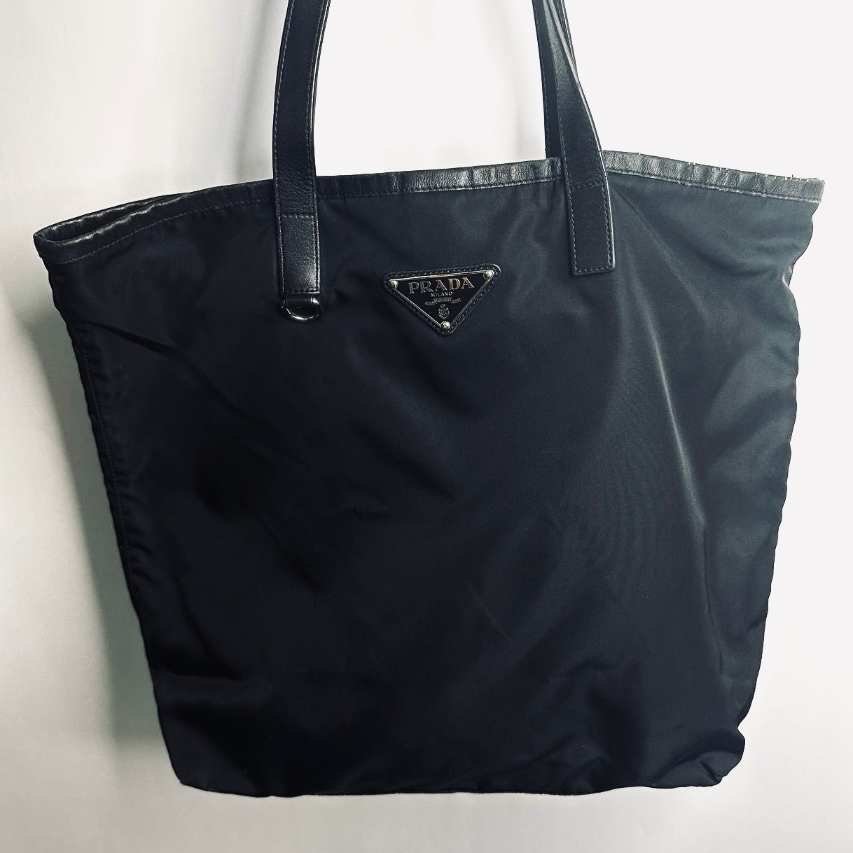 Prada Black Tessuto Classic Logo Nylon Shopper Shoulder Tote Bag