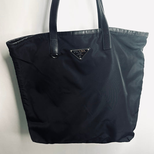 Prada Black Tessuto Classic Logo Nylon Shopper Shoulder Tote Bag