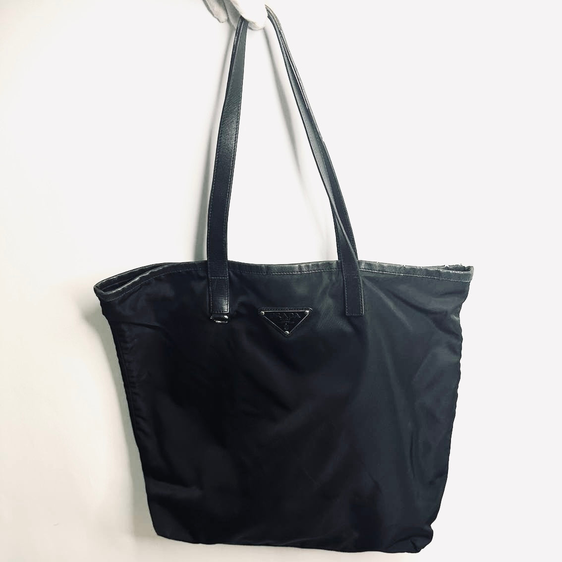 Prada Black Tessuto Classic Logo Nylon Shopper Shoulder Tote Bag