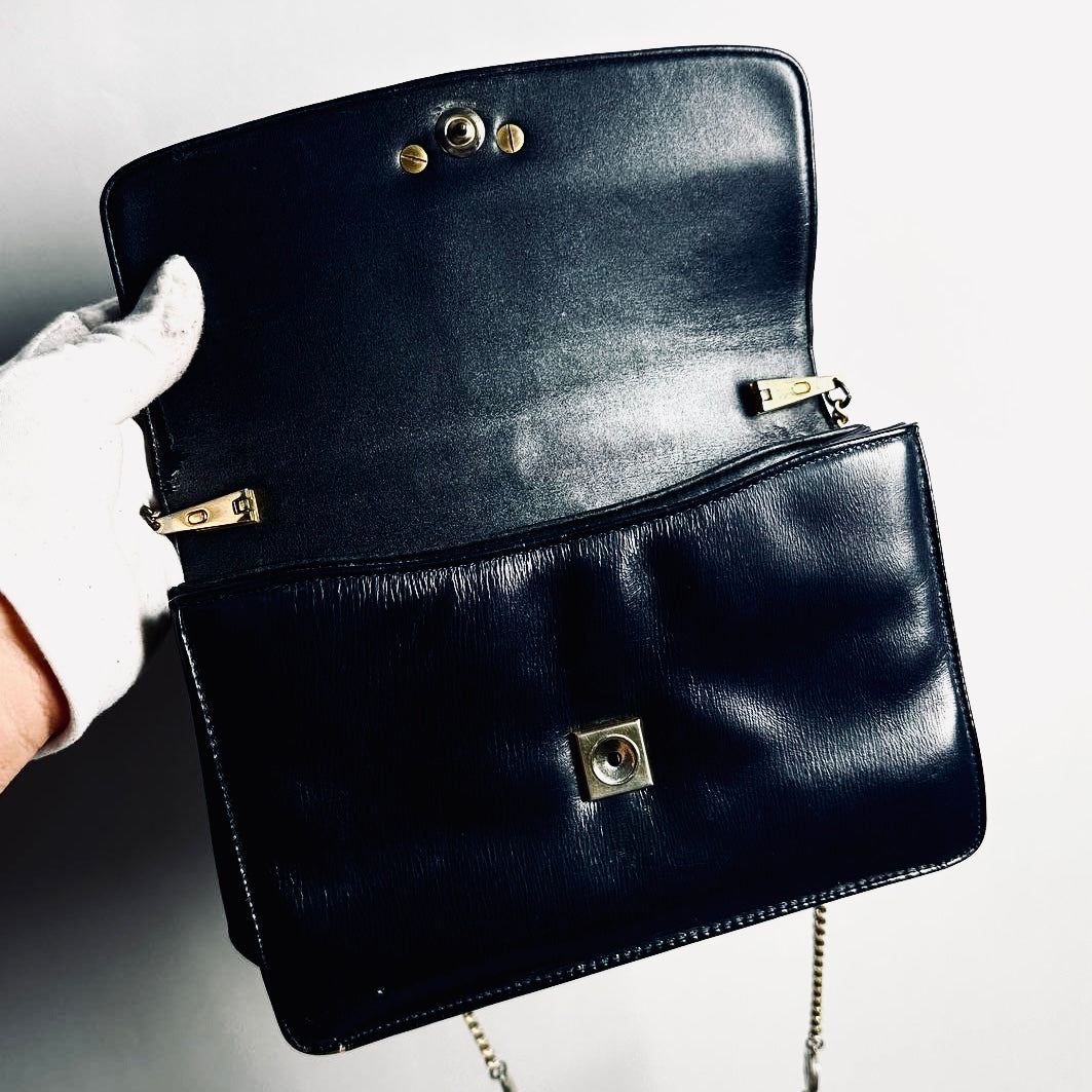 Christian Dior CD Black GHW Monogram Logo Leather Vintage Flap Shoulder Sling Bag