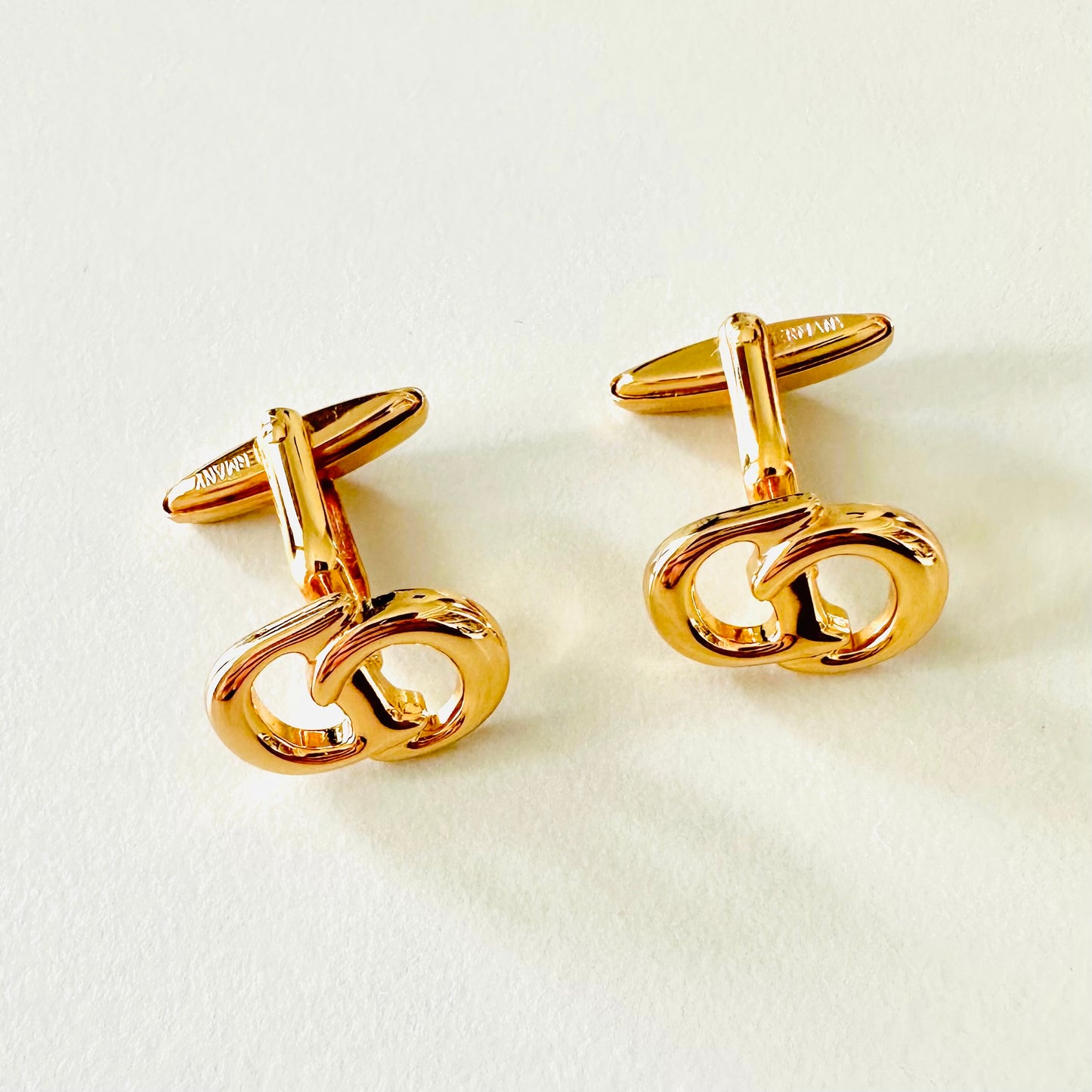 Christian Dior CD Monogram Logo Signature Classic Gold Cufflinks