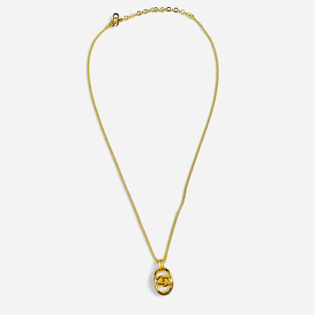 Christian Dior Giant Gold CD Monogram Logo Classic Vintage Necklace