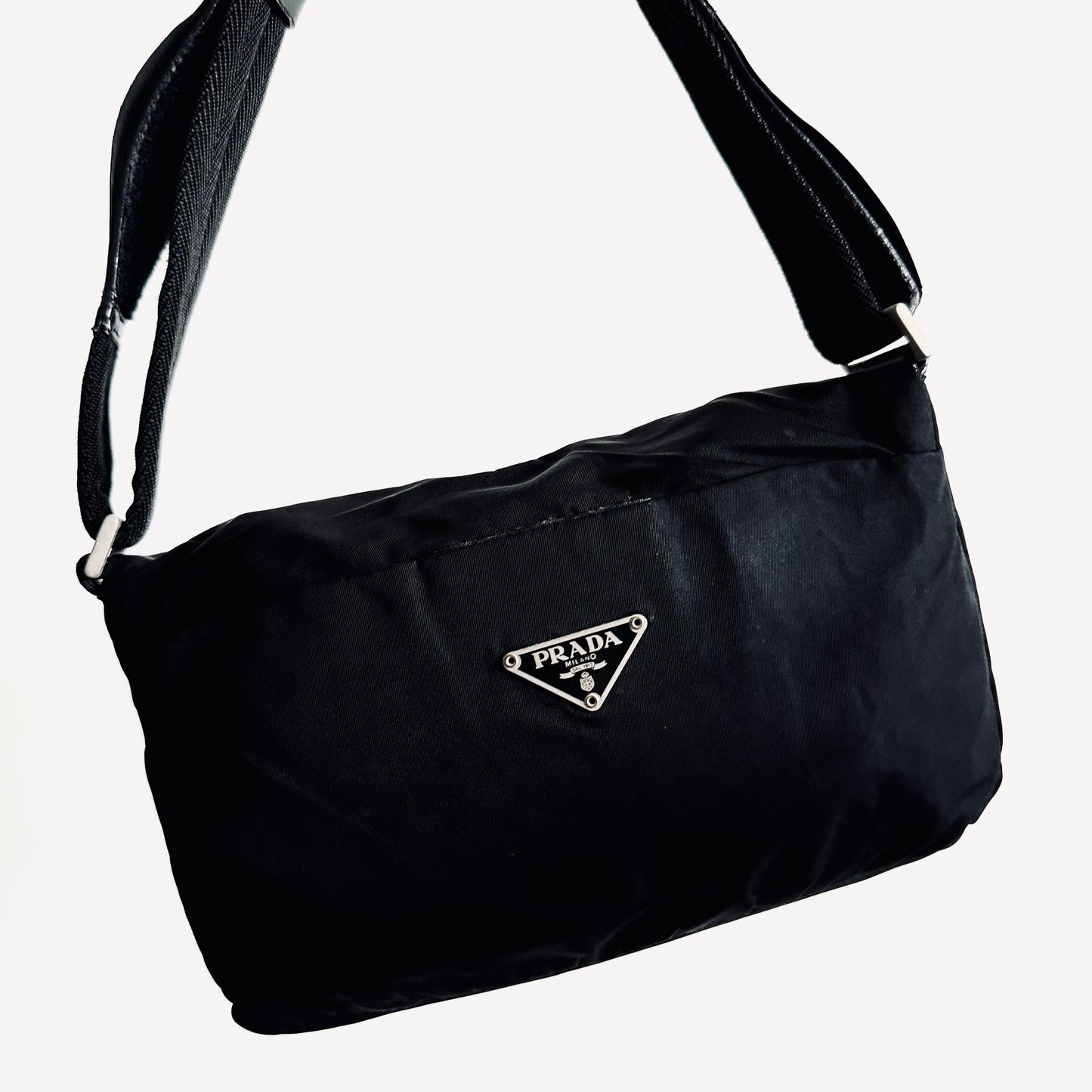 Prada Black Tessuto Classic Logo Nylon Flap Shoulder Sling Bag