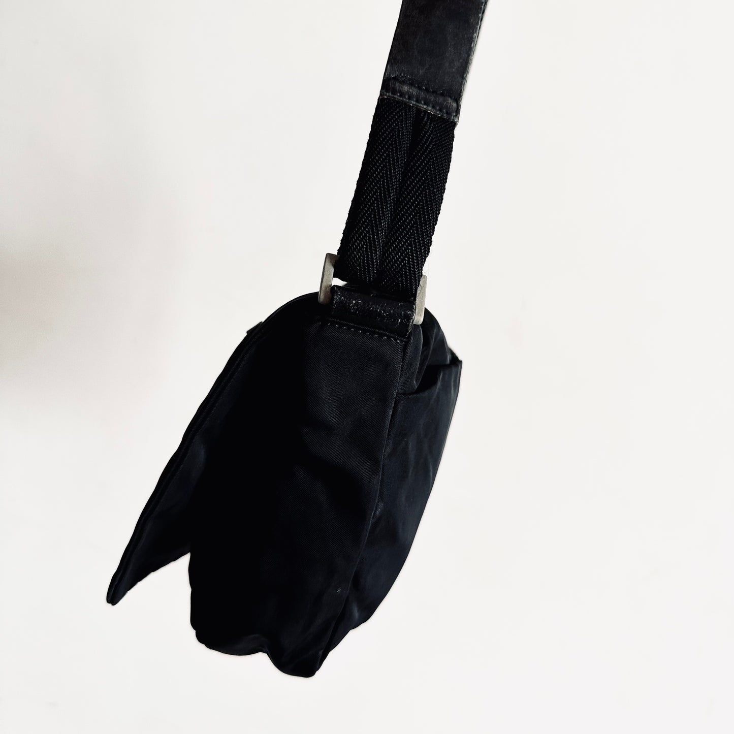 Prada Black Tessuto Classic Logo Nylon Flap Shoulder Sling Bag