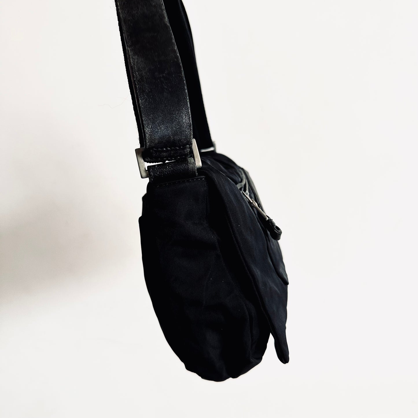 Prada Black Tessuto Classic Logo Nylon Flap Shoulder Sling Bag