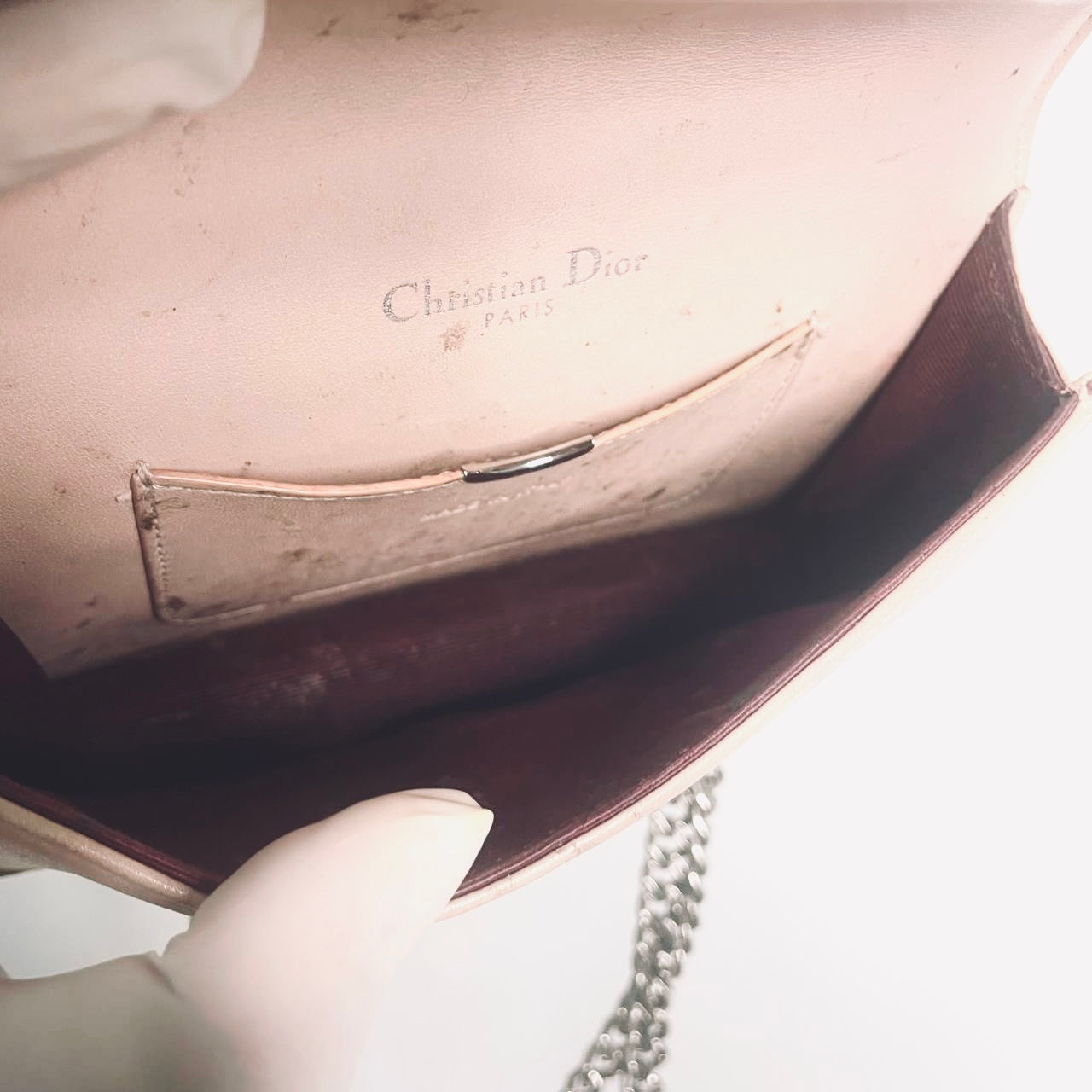 Christian Dior Diorama Pale Pink Monogram Logo Cannage Quilted Leather 2-Way Flap Small Shoulder Sling Chain Bag