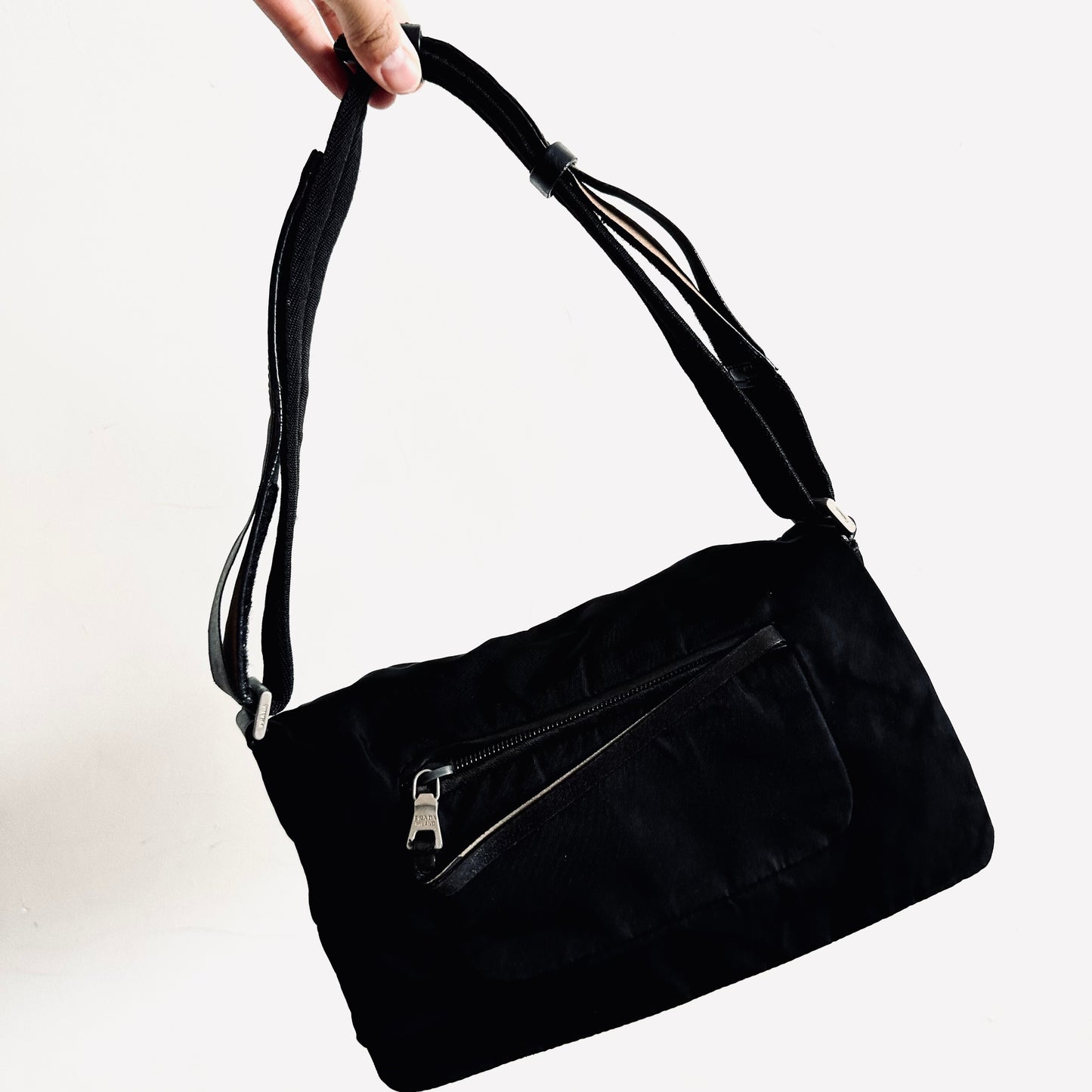 Prada Black Tessuto Classic Logo Nylon Flap Shoulder Sling Bag