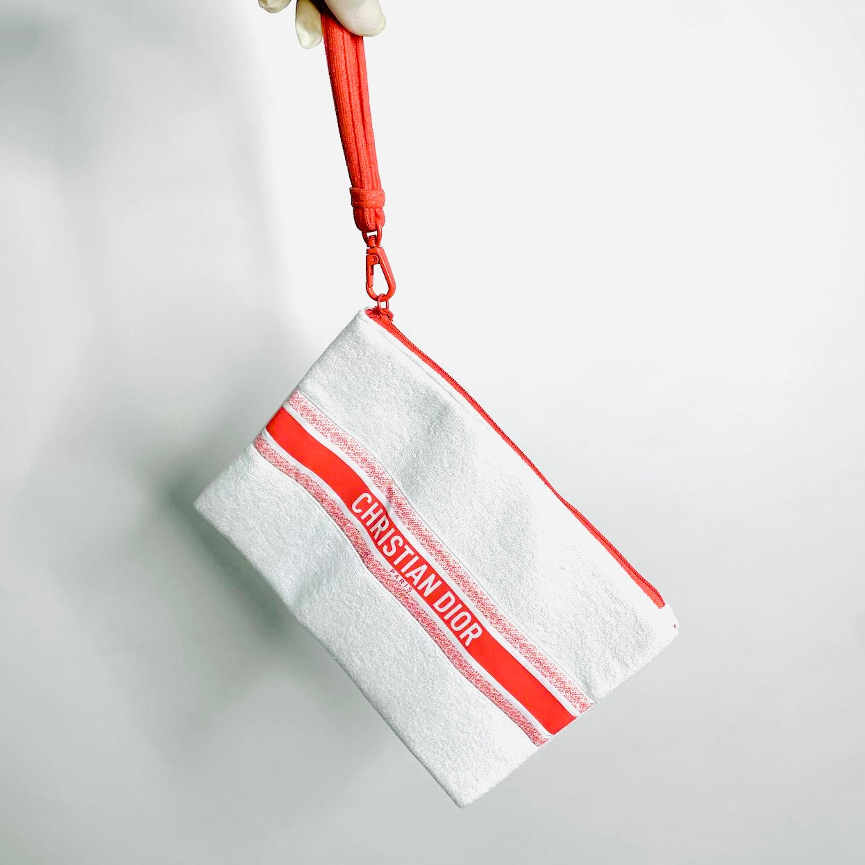 Christian Dior Red / White Trousse Monogram Logo Zip Clutch Pouch Case Wrislet Parfums