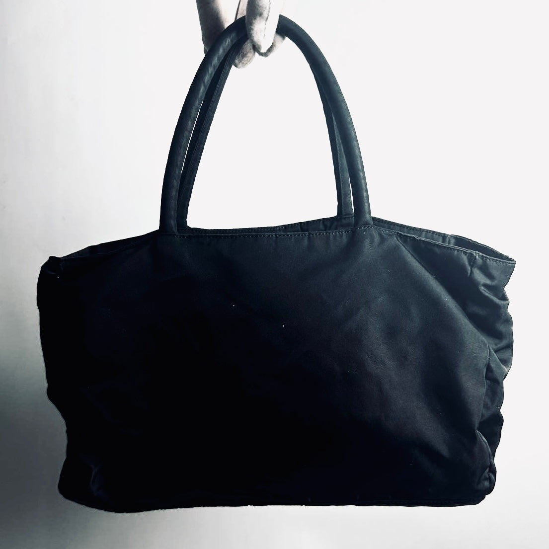 Prada Black Tessuto Classic Monogram Logo Shopper City Nylon Shoulder Tote Bag