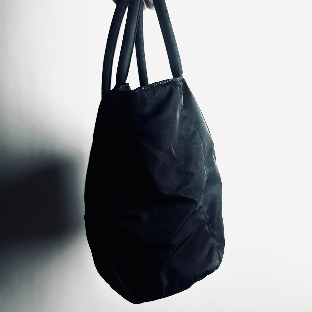Prada Black Tessuto Classic Monogram Logo Shopper City Nylon Shoulder Tote Bag