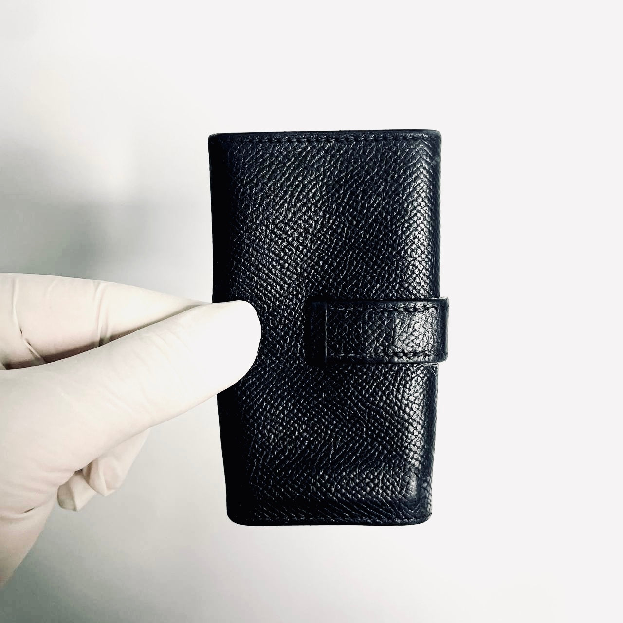 Hermes Black Bearn H Monogram Logo Epsom Leather Compact Flap 6 Key Ring Holder Cles Wallet Case