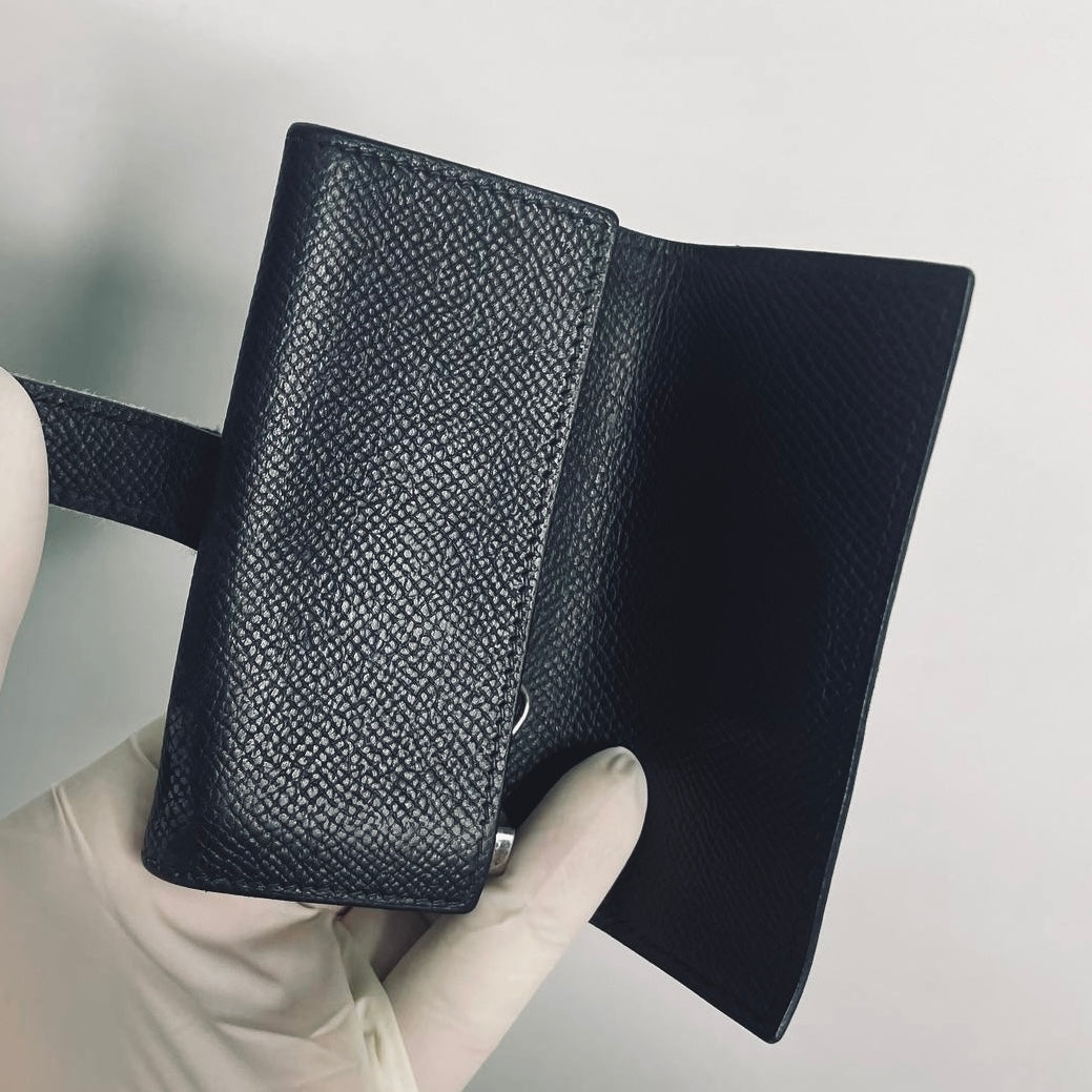 Hermes Black Bearn H Monogram Logo Epsom Leather Compact Flap 6 Key Ring Holder Cles Wallet Case