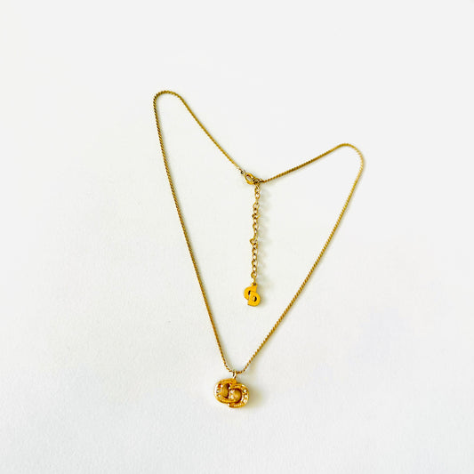 Christian Dior CD Gold & Crystals Monogram Logo Classic Vintage Necklace