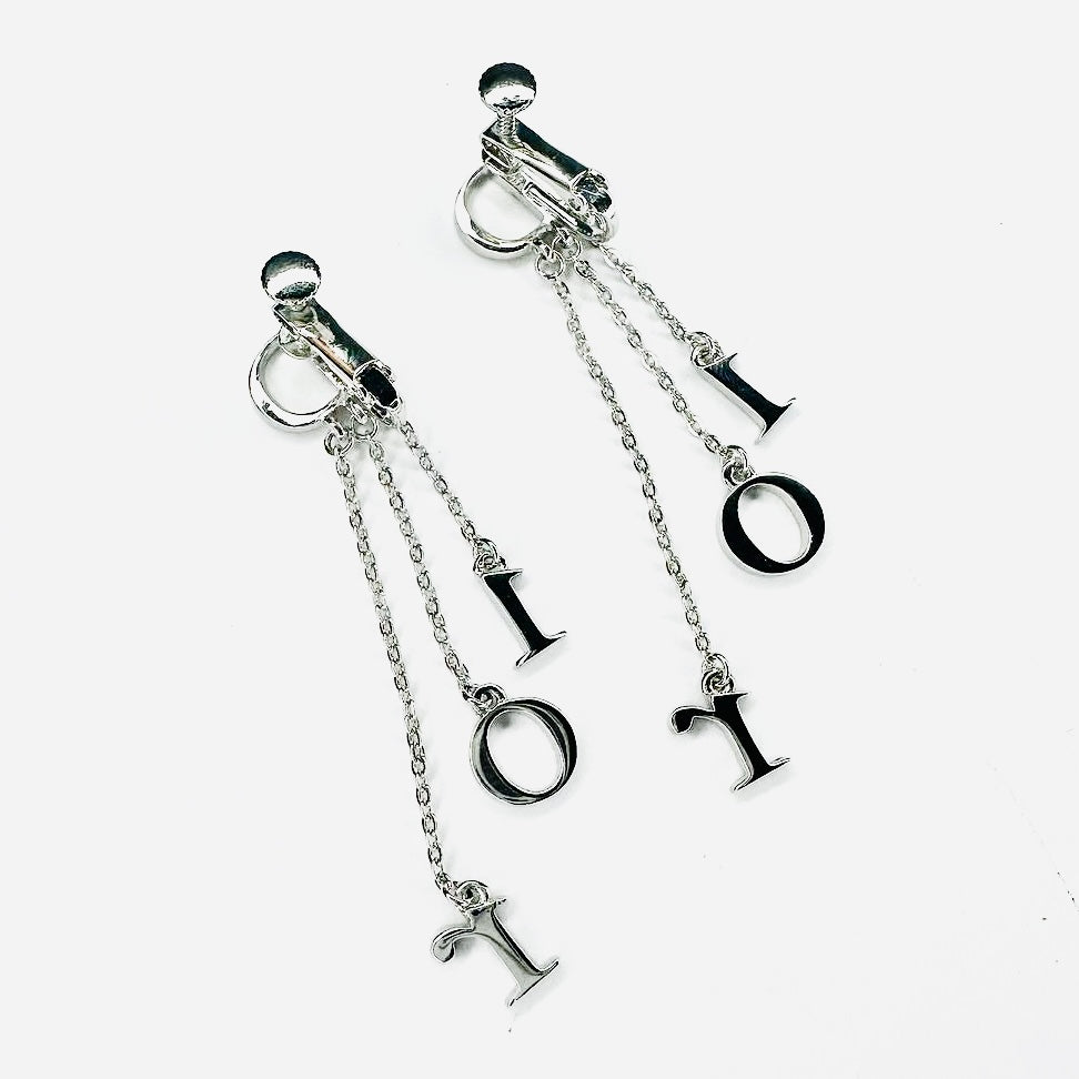 Christian Dior CD Silver & Crystals Giant Monogram Logo Stainless Steel Dangling Stud Earrings