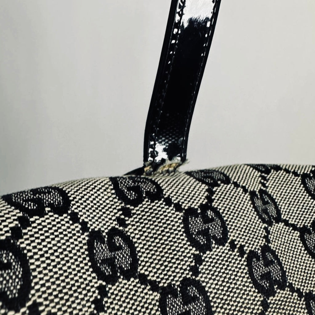 Gucci Black / Ebony GHW Jackie GG Monogram Logo Hobo Baguette Shoulder Bag