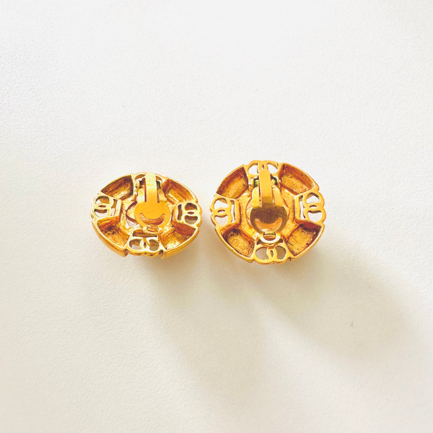 Chanel Large CC Signature Logo Classic Gold & Pearls Clip On Vintage Earrings