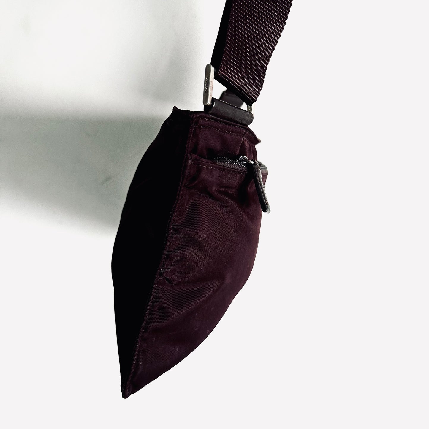 Prada Burgundy Tessuto Logo Classic Nylon & Leather Zip Shoulder Sling Bag