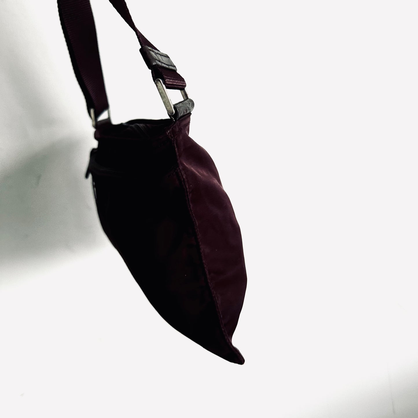 Prada Burgundy Tessuto Logo Classic Nylon & Leather Zip Shoulder Sling Bag