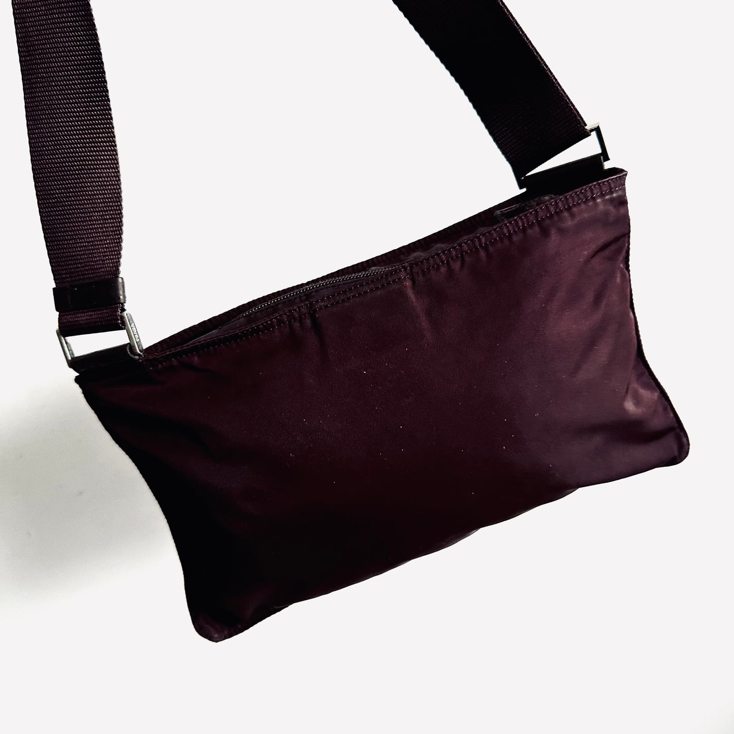Prada Burgundy Tessuto Logo Classic Nylon & Leather Zip Shoulder Sling Bag