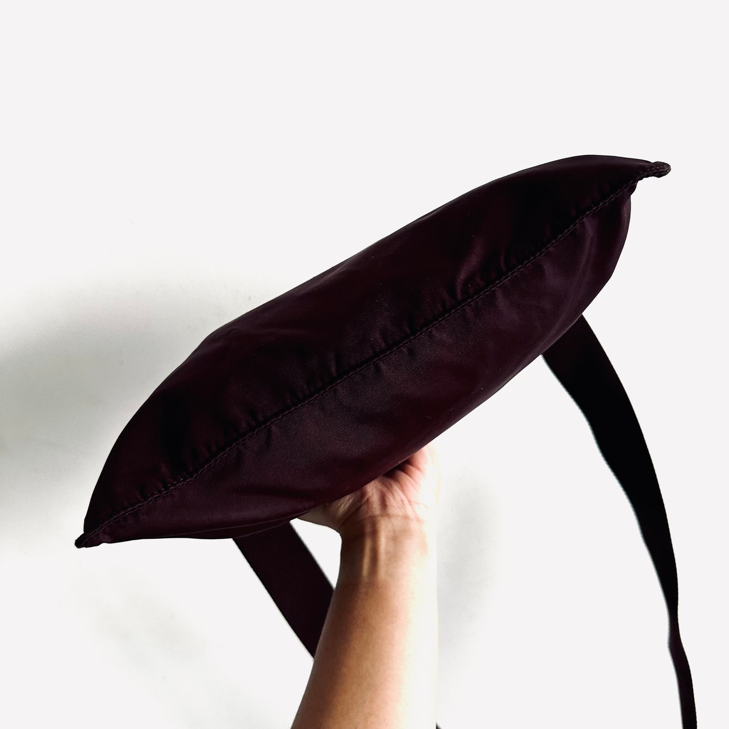 Prada Burgundy Tessuto Logo Classic Nylon & Leather Zip Shoulder Sling Bag