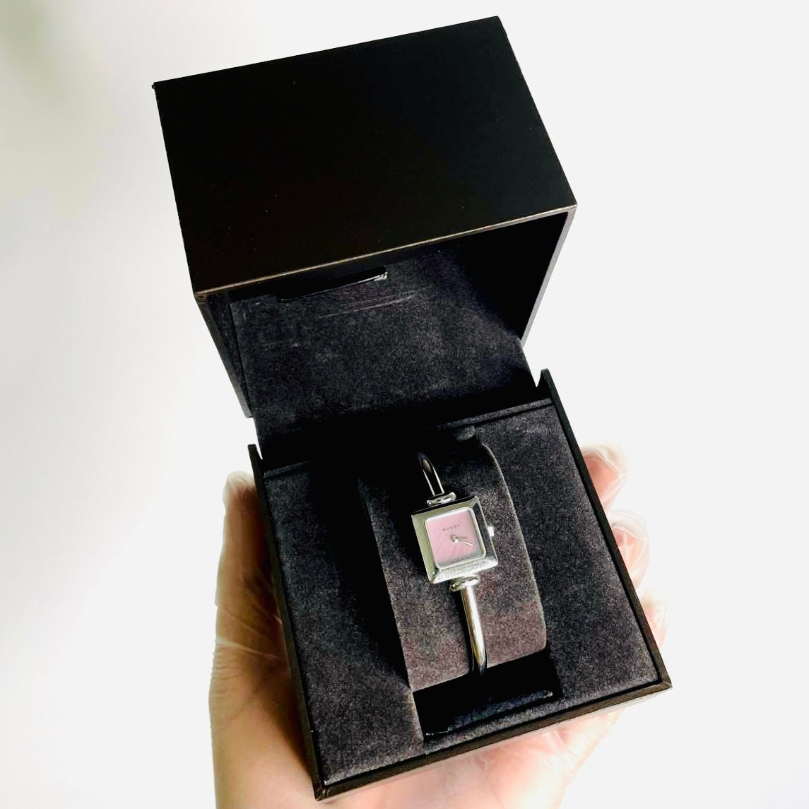 Gucci Pink Iridescent Square Dial 20MM Stainless Steel Quartz Watch 1900L