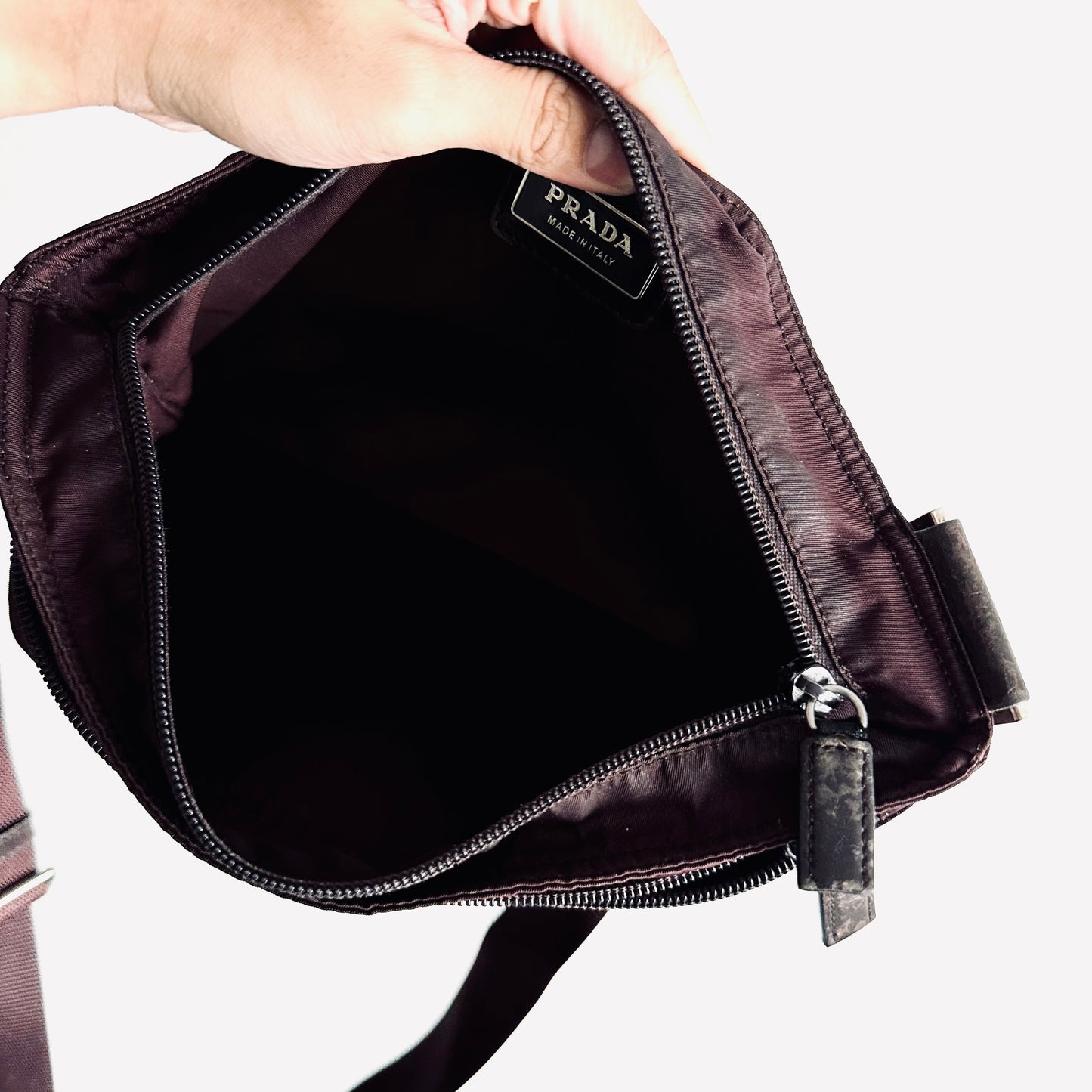 Prada Burgundy Tessuto Logo Classic Nylon & Leather Zip Shoulder Sling Bag