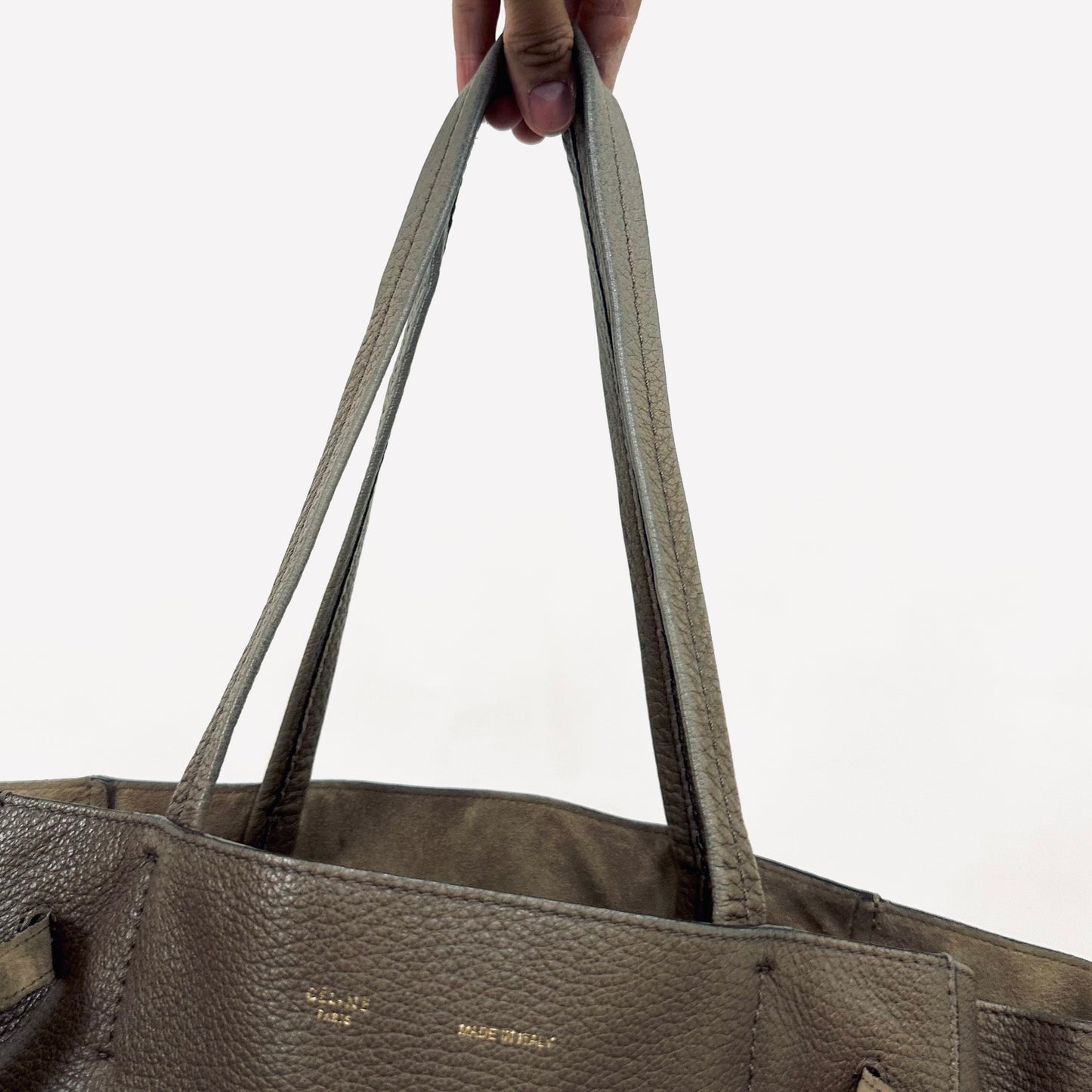 Celine Taupe GHW Cabas Phantom Medium Monogram Logo Shopping Shoulder Tote Bag Soft Grained Calfskin
