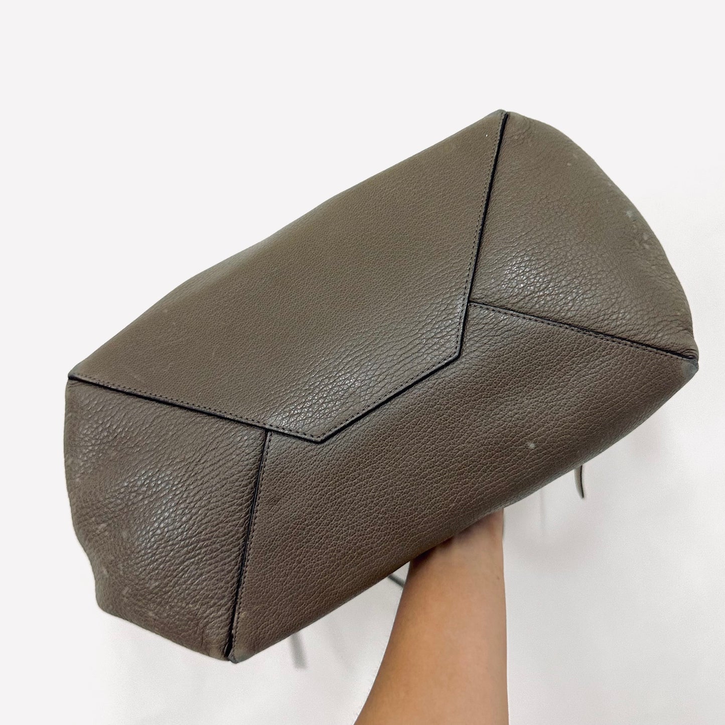 Celine Taupe GHW Cabas Phantom Medium Monogram Logo Shopping Shoulder Tote Bag Soft Grained Calfskin