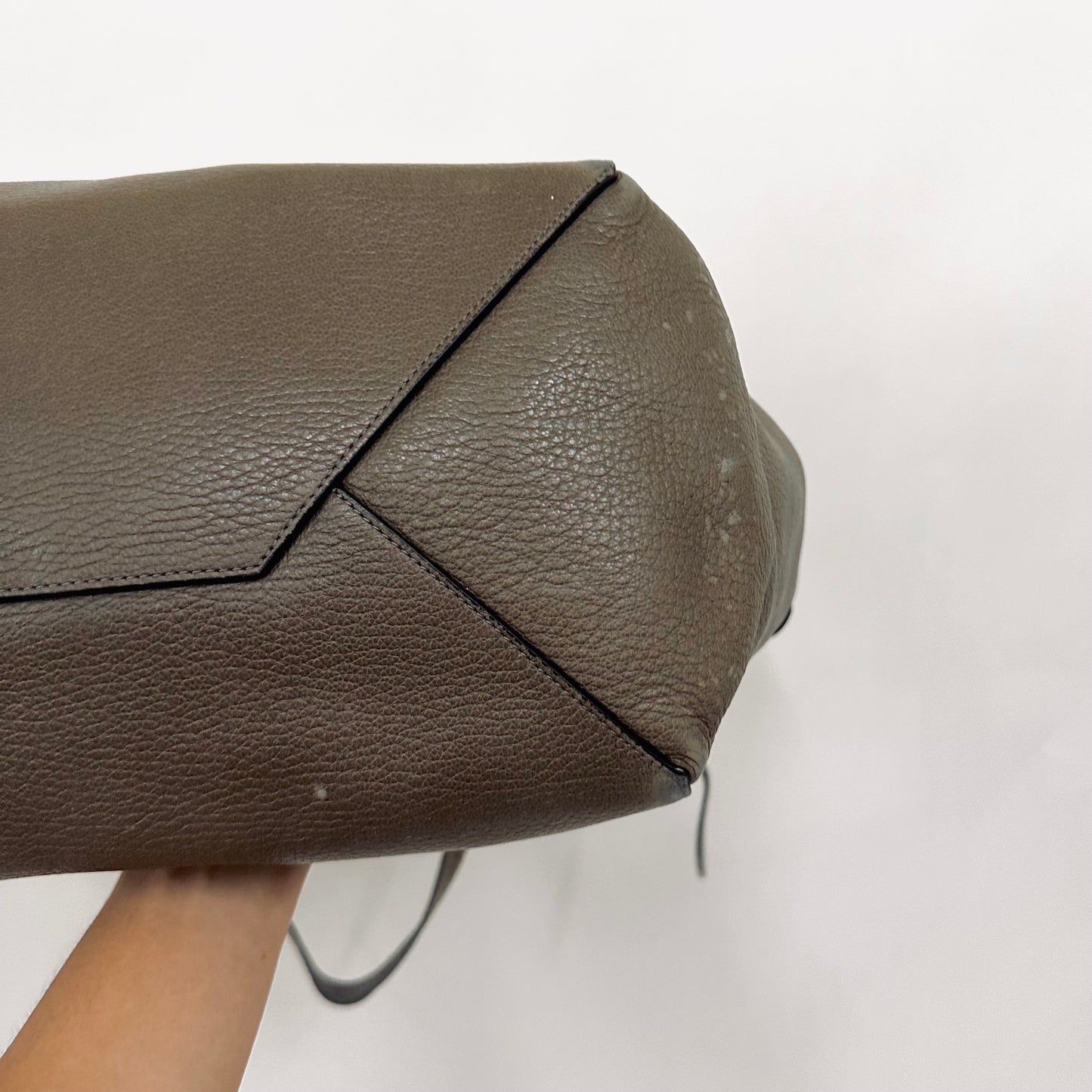Celine Taupe GHW Cabas Phantom Medium Monogram Logo Shopping Shoulder Tote Bag Soft Grained Calfskin