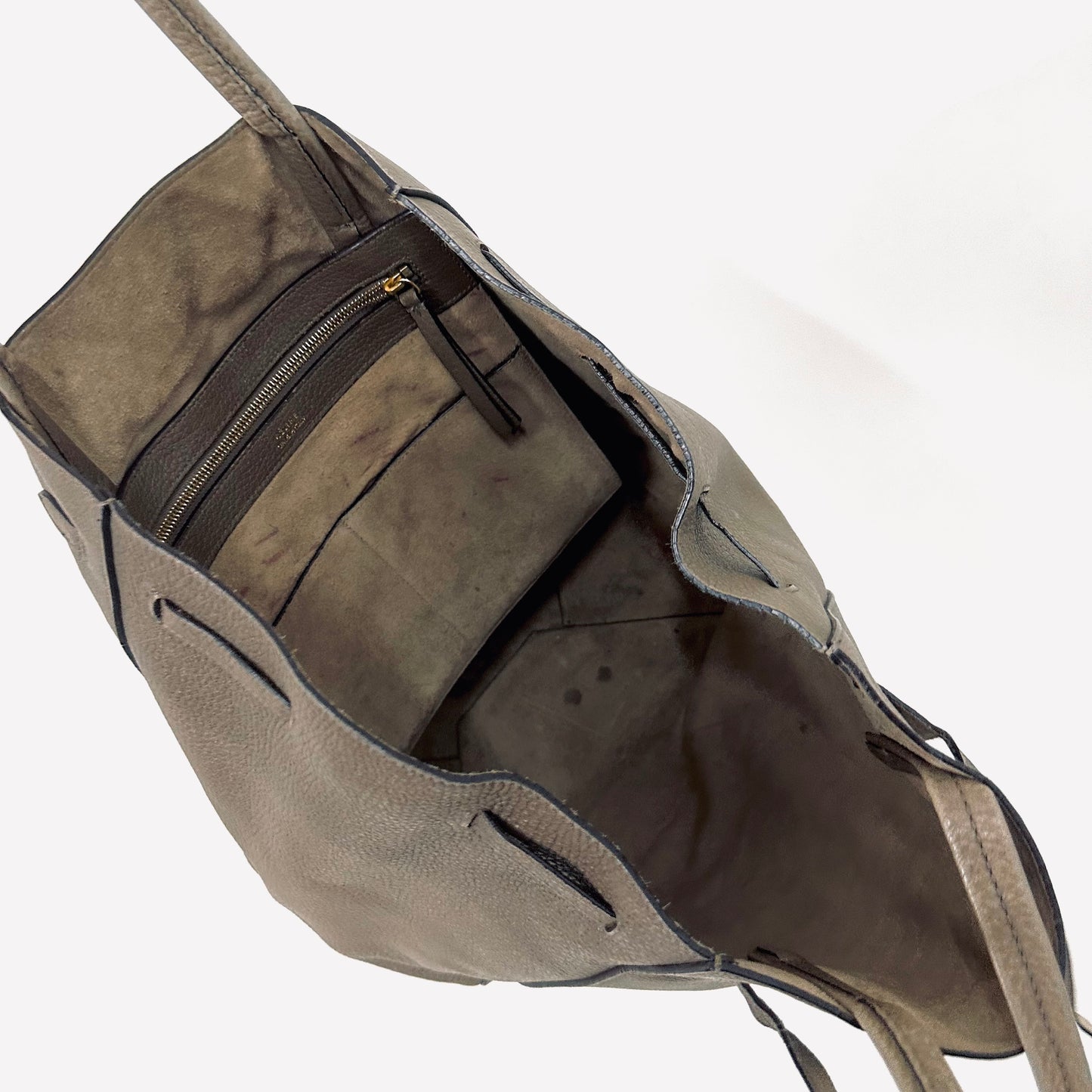 Celine Taupe GHW Cabas Phantom Medium Monogram Logo Shopping Shoulder Tote Bag Soft Grained Calfskin