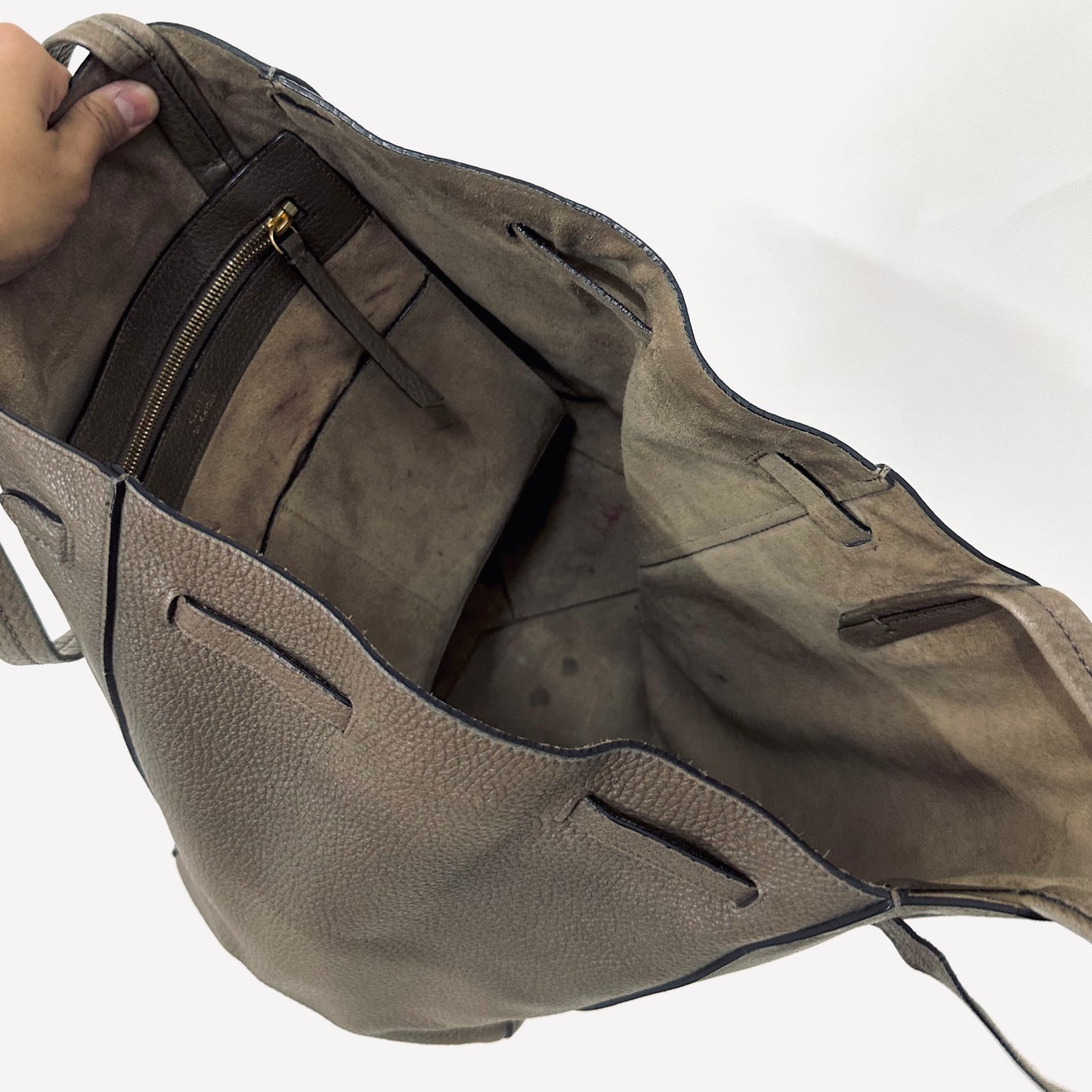 Celine Taupe GHW Cabas Phantom Medium Monogram Logo Shopping Shoulder Tote Bag Soft Grained Calfskin