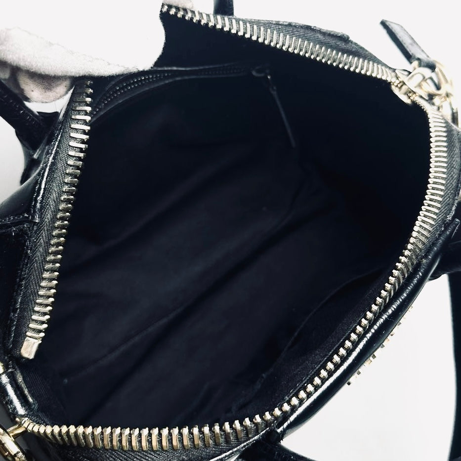 Givenchy Black GHW Small Antigona Shiny Calfskin Leather Monogram Logo 2-Way Top Handle Shoulder Sling Bag