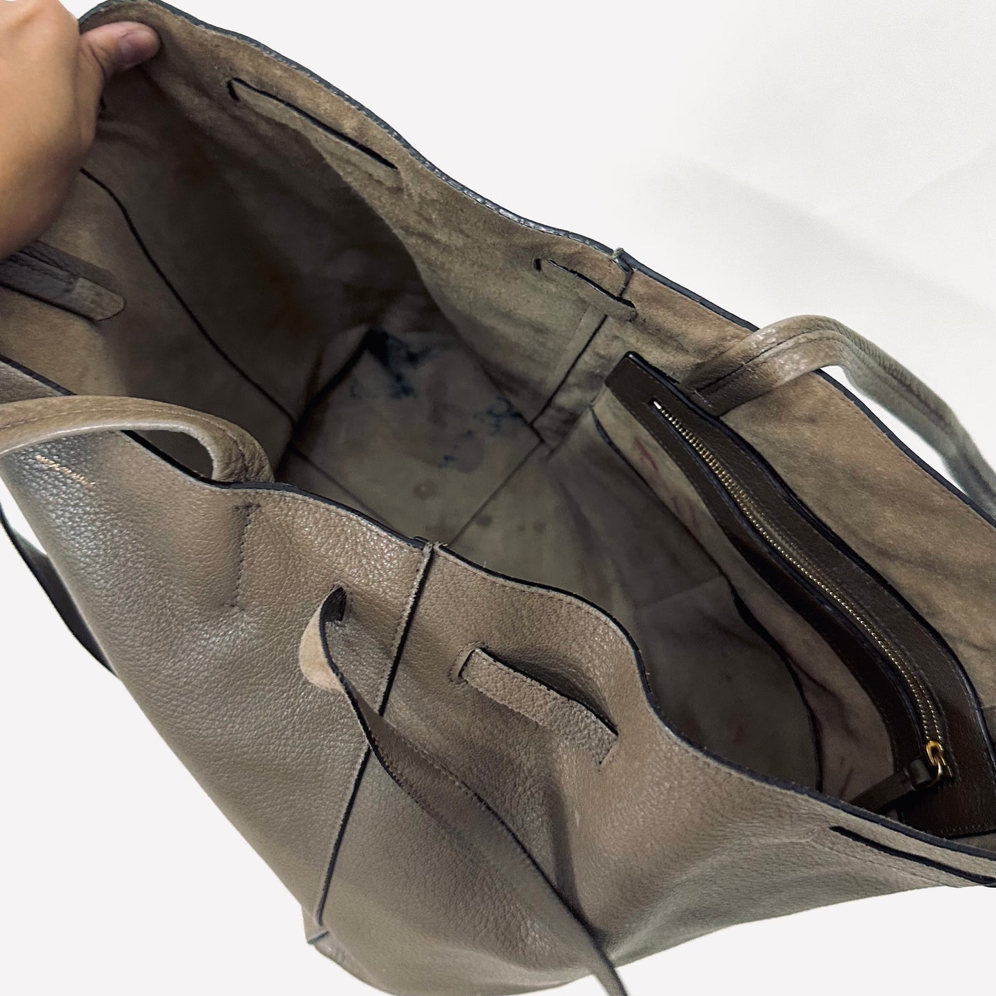 Celine Taupe GHW Cabas Phantom Medium Monogram Logo Shopping Shoulder Tote Bag Soft Grained Calfskin