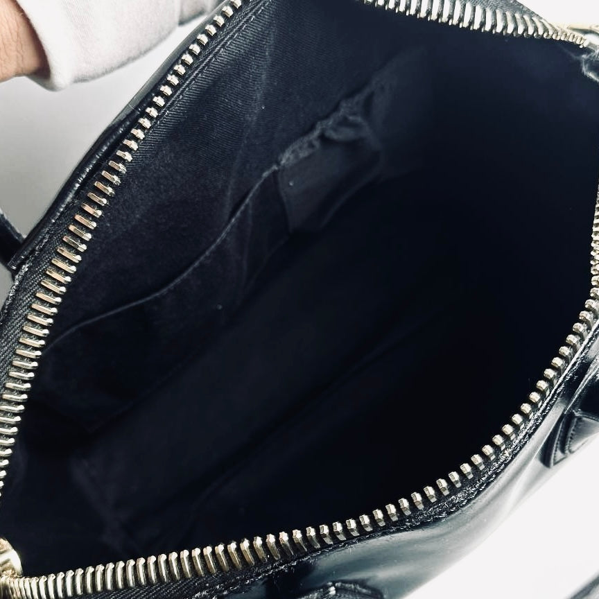 Givenchy Black GHW Small Antigona Shiny Calfskin Leather Monogram Logo 2-Way Top Handle Shoulder Sling Bag