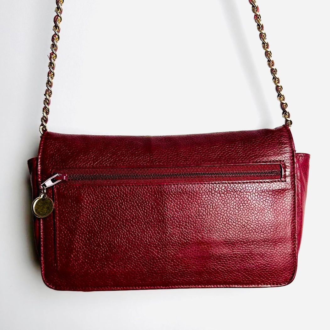 Chanel Red GHW Caviar Leather Giant CC Logo Vintage Flap WOC Wallet On Chain Shoulder Sling Bag 3s