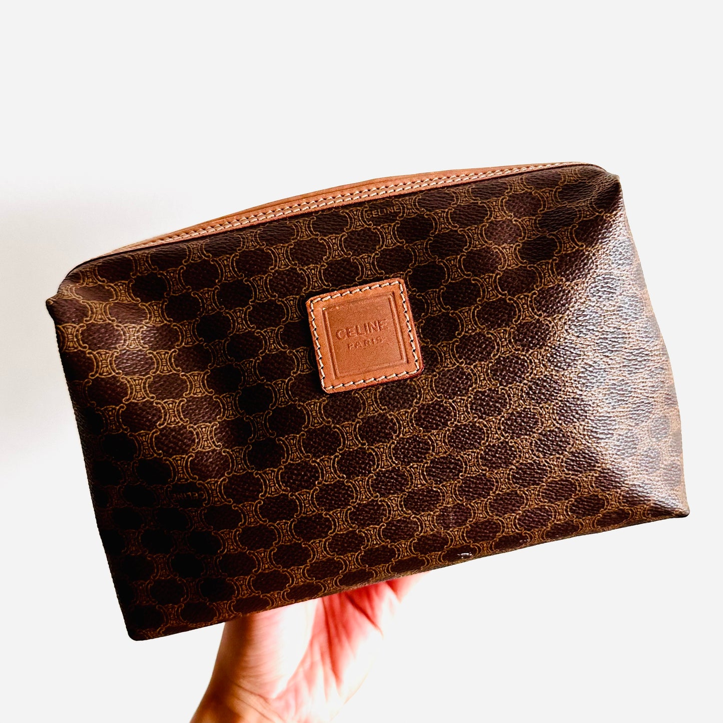 Celine Triomphe Macadam Monogram Logo Vintage GHW Toiletry Pouch Case Clutch